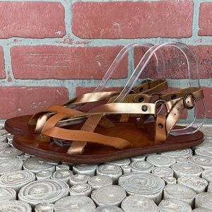 Beek Sparrow Rose Gold Strappy Brown Leather Sandals 7